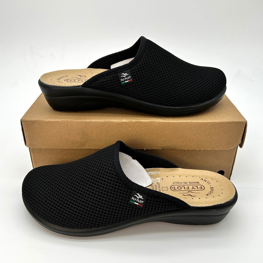 Fly Flot Cloth Slipper EU Size 39 (US M 6.5, W 8) Italian Black Mesh Cushion NEW